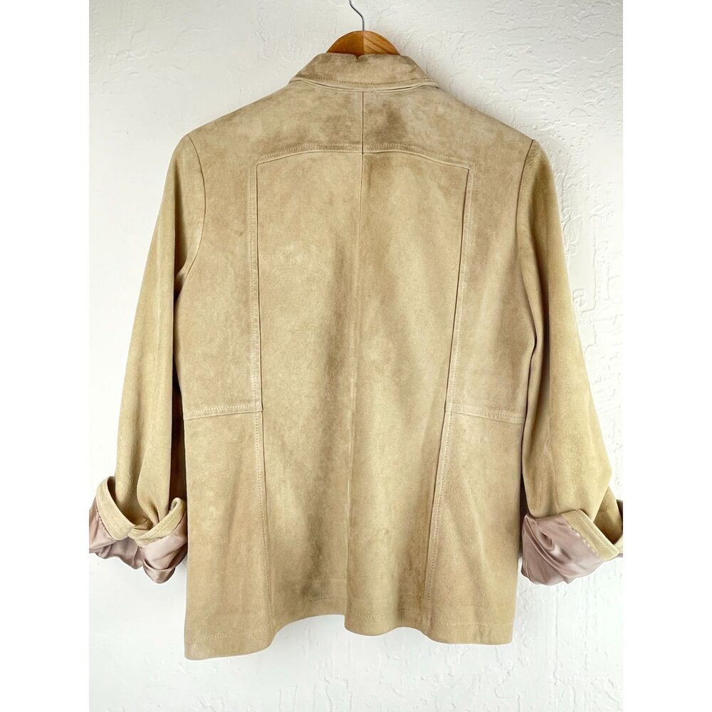 ~ Faconnable Sm Suede Goatskin Leather Shacket Tan Brown Jacket Shirt Lined - Picture 9 of 15